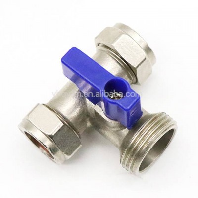 Top quality blue handle15mm brass washing machine valve